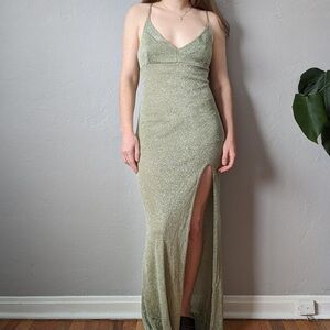 Vintage Caché Sage Beaded Floor Length Gown